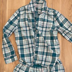 Lands' End Women's Plaid Pajama Set - Green and White
